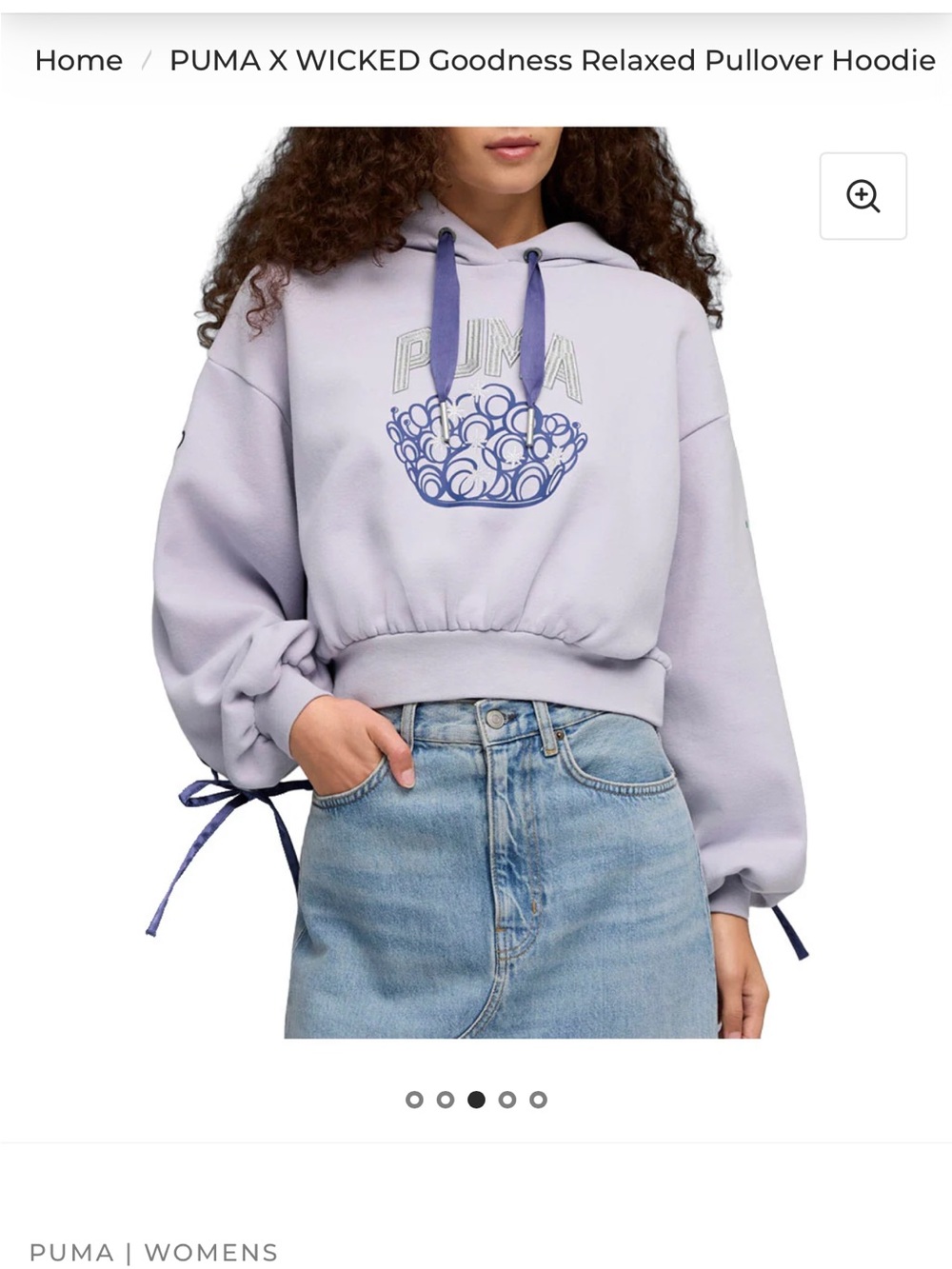 Puma Lavender Relaxed Cropped Pullover Hoodie with Purple Drawstrings Wicked